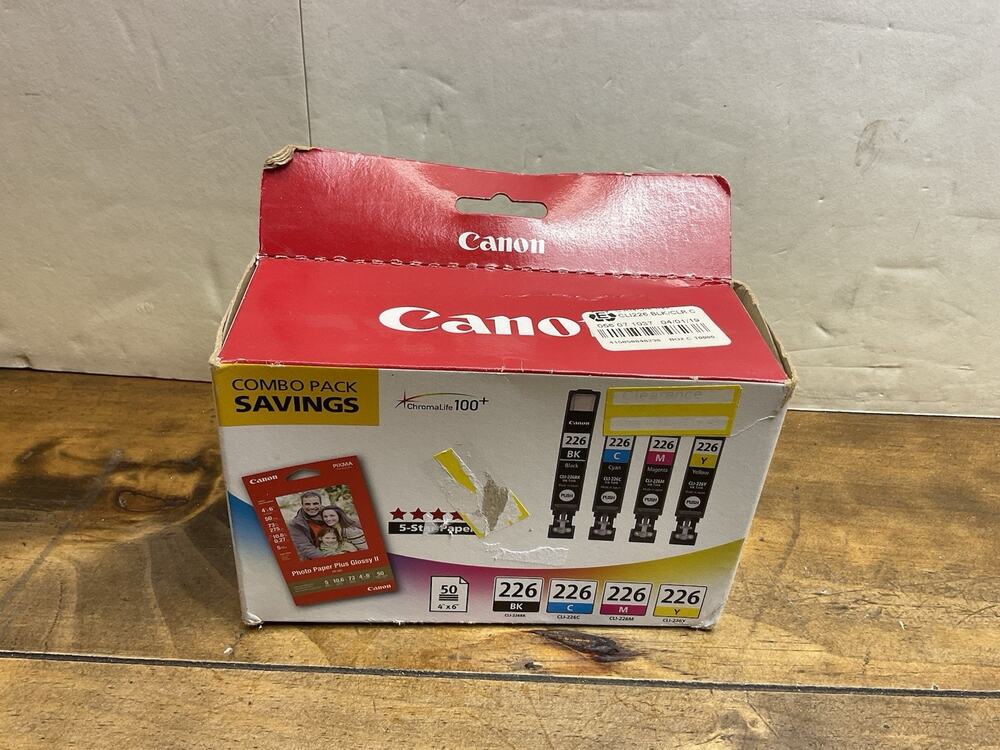 Canon CLI-226 Ink Combo Pack (BK/C/M/Y) + 50 Sheets Photo Paper Sealed Genuine